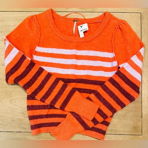 Free People Orange Striped Knit Sweater - Size XS/TP - Picture 3 of 6